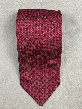 John Bartlett Burgundy Black Polka Dot Silk Tie Made in China Classic 3.25"